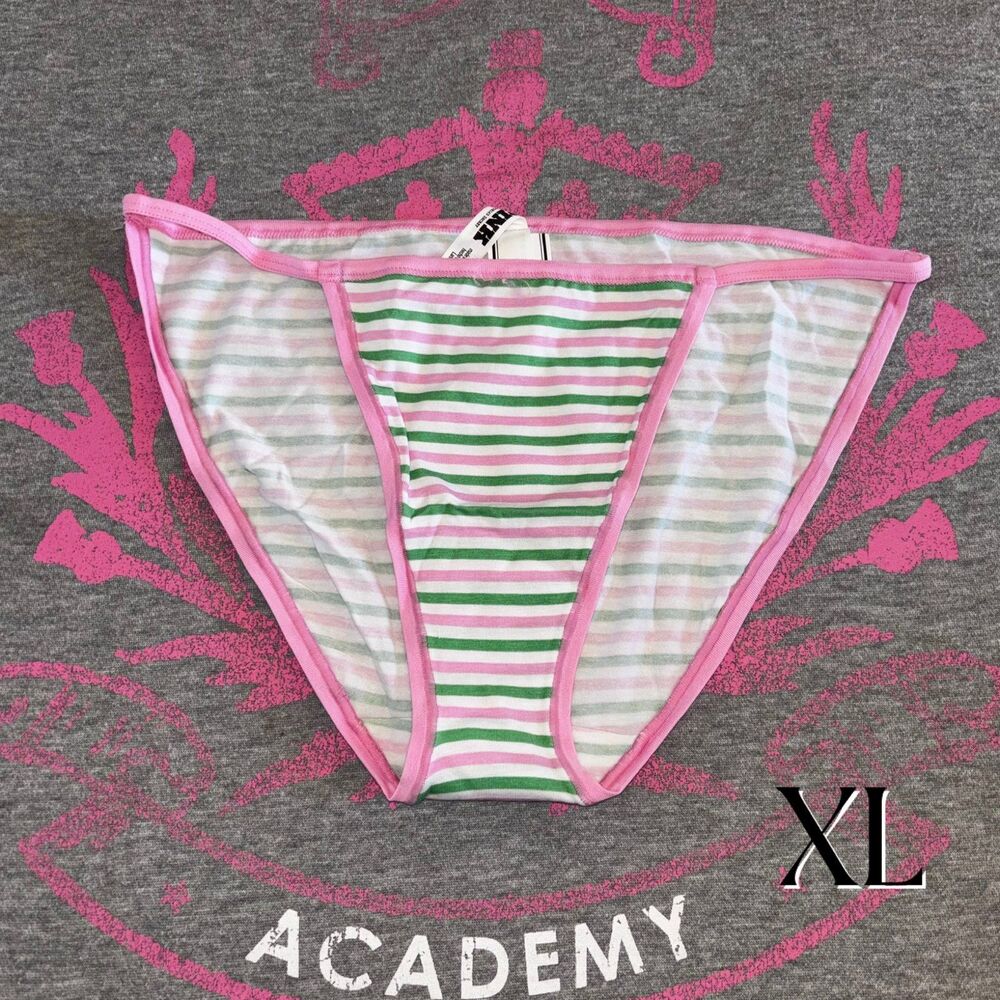 NWT Victoria’s Secret PINK String Bikini Panty Pink Green Watermelon Stripe XL